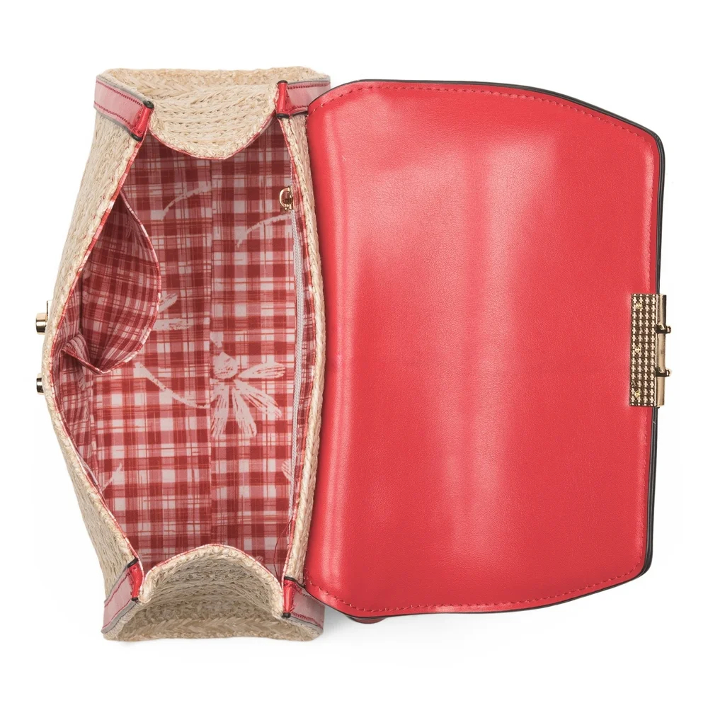 BCBGeneration Red & Natural Straw Satchel with Lobster Appliqué - Picture 3 of 3